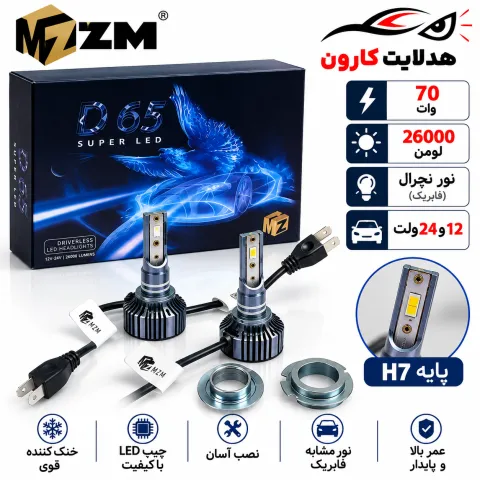 هدلایت D65 پایه h7 برند mzm